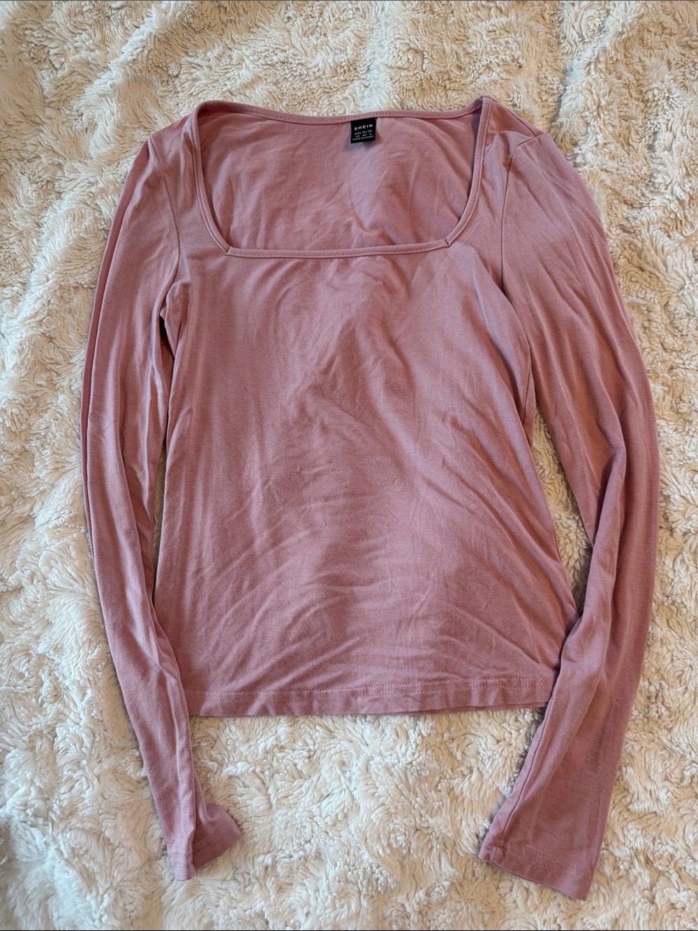 Basic Square Neck Long Sleeve Top - Mauve